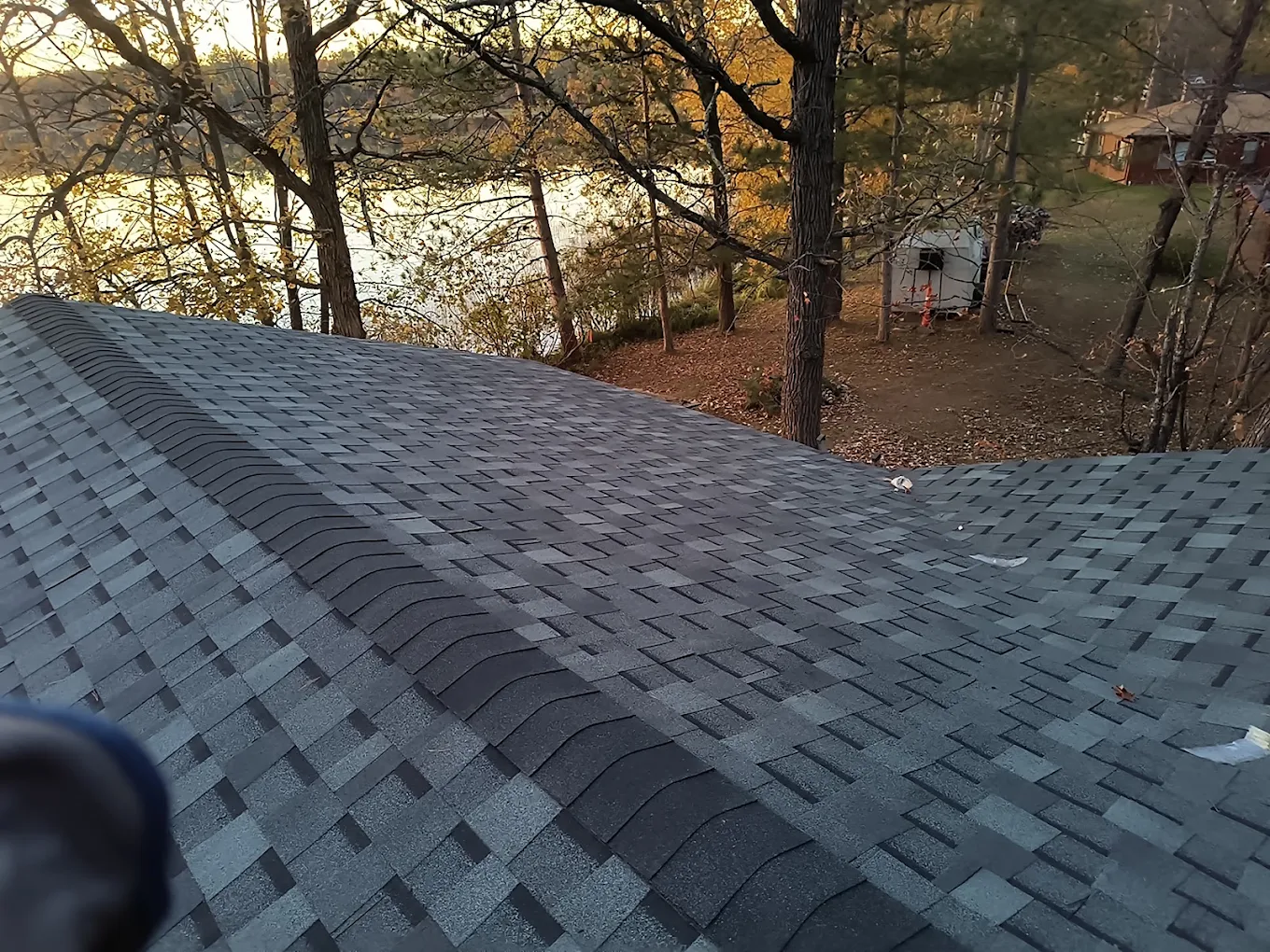 Lakeside cabin roof repair overlooking Lake Emily MN